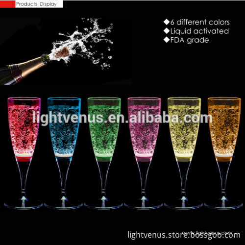 Customized Logo Printed Liquid Activated Plastic Light Up Flashing LED champange Glass